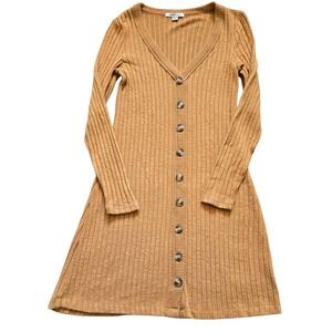 American Eagle Ribbed Knit Button Front Long Sleeve A-Line Dress XS‎